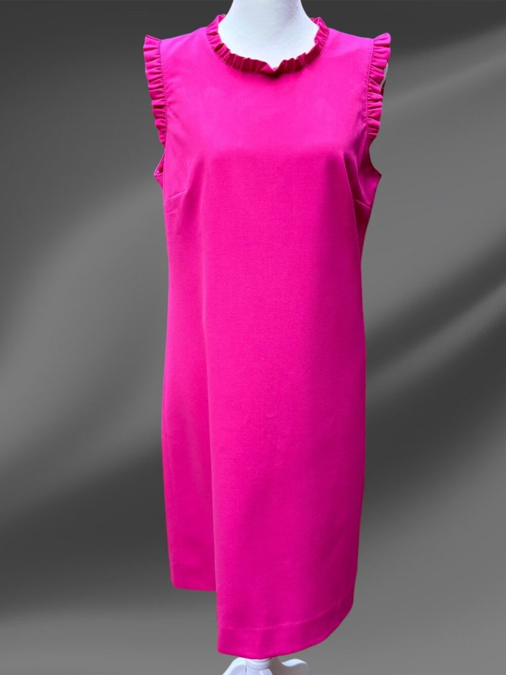J. Crew Fuchsia Pink Ruffle Trim Sleeveless A-Line Dress Classic Career Sz 8